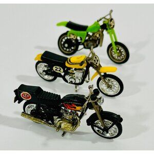 Vintage Zee Diecast Dirt Bike Motorcycle Set Of 3 Black Yellow Green Ridge Rider